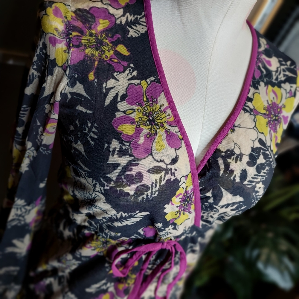 Sweat Pea Mesh Long Sleeve Drawstring Tie Waist Fairycore Y2k Floral Mesh Small - Picture 3 of 15